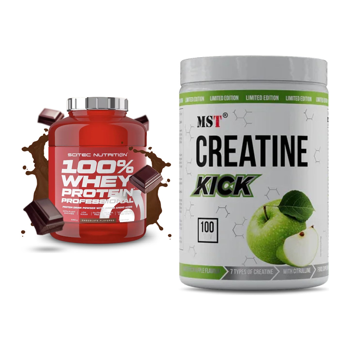 Muskelaufbau-Set: Scitec 100% Whey Professional + MST Creatine Kick – alle enthaltenen Artikel