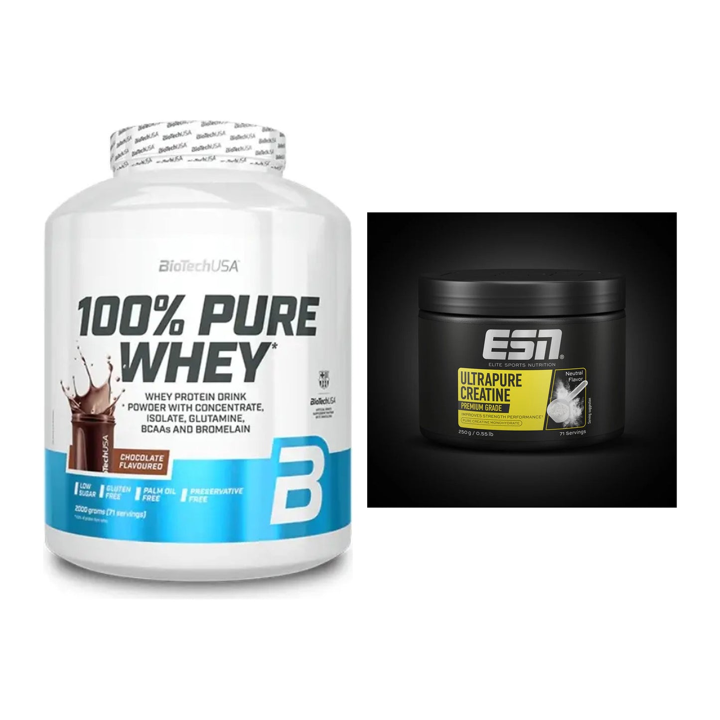 Muskelaufbau-Set: BioTech 100% Pure Whey + ESN Ultrapure Creatine – alle enthaltenen Artikel