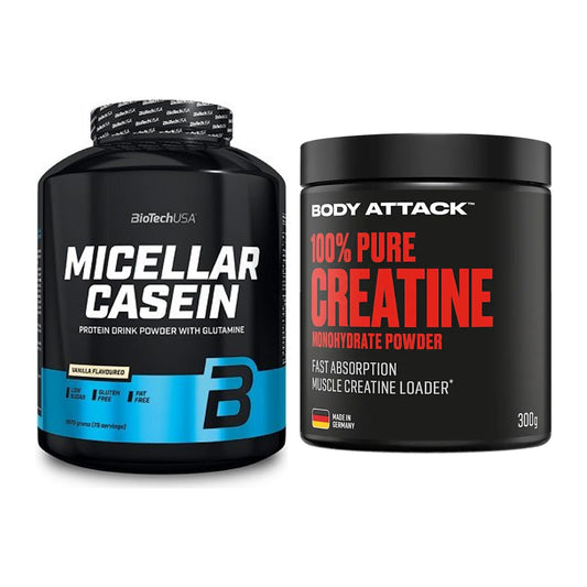 Muskelaufbau-Set: BioTech Micellar Casein + Body Attack 100% Pure – alle enthaltenen Artikel