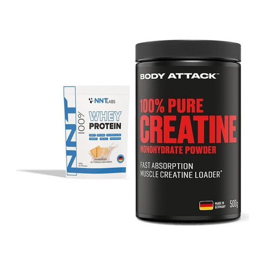 Muskelaufbau-Set: NNT Whey 1000g + Body Attack 100% Pure – alle enthaltenen Artikel