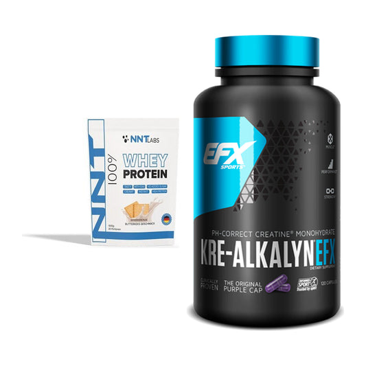 Muskelaufbau-Set: NNT Whey 1000g (Milchschokolade) + EFX Kre-Alkalyn – alle enthaltenen Artikel