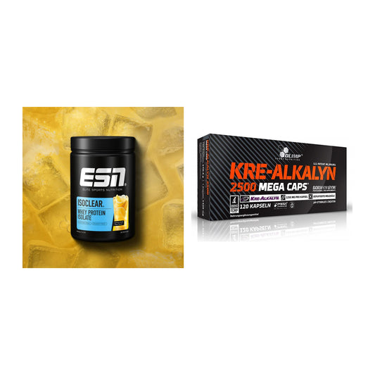 Muskelaufbau-Set: ESN ISOCLEAR Whey Isolate + Olimp Kre Alkalyn 2500 – alle enthaltenen Artikel