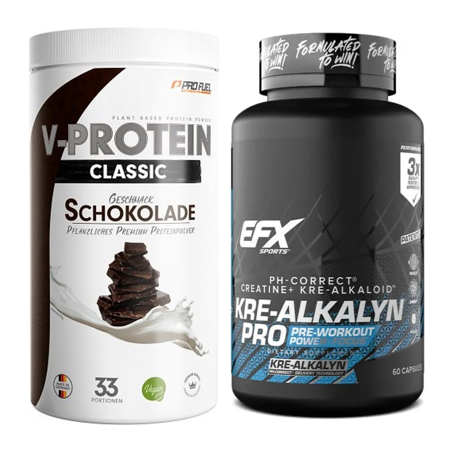 Muskelaufbau-Set: ProFuel VEGAN PROTEIN 1kg + EFX Kre-Alkalyn PRO – alle enthaltenen Artikel