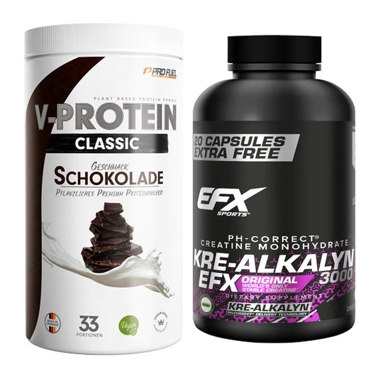 Muskelaufbau-Set: ProFuel VEGAN PROTEIN + EFX Kre-Alkalyn 3000 – alle enthaltenen Artikel