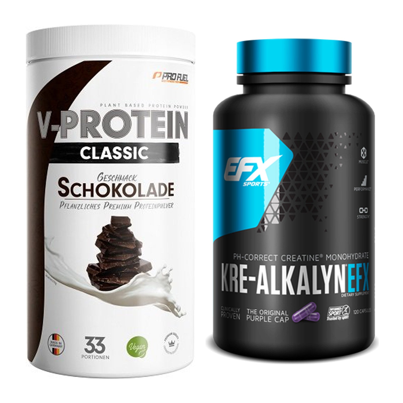 Muskelaufbau-Set: ProFuel VEGAN PROTEIN 1kg + EFX Kre-Alkalyn – alle enthaltenen Artikel