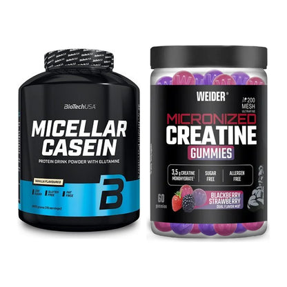 Muskelaufbau-Set: BioTech Micellar Casein + Weider Micronized – alle enthaltenen Artikel