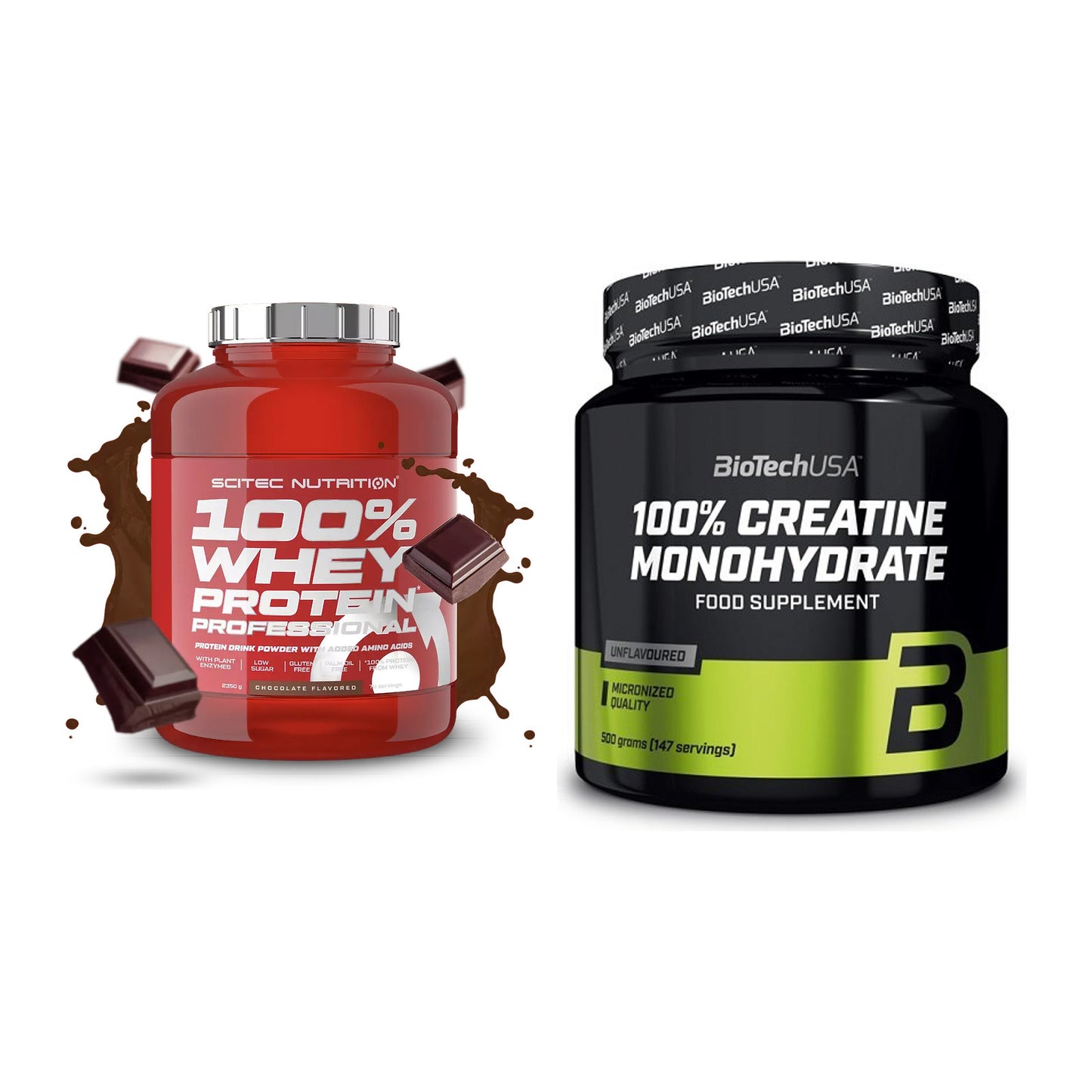 Muskelaufbau-Set: Scitec 100% Whey + BioTech Creatine – alle enthaltenen Artikel
