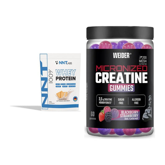 Muskelaufbau-Set: NNT Whey + Weider Micronized Creatine Gummies – alle enthaltenen Artikel