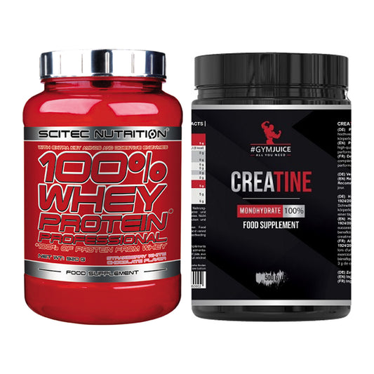 Muskelaufbau-Set: Scitec 100% Whey + #GYMJUICE Creatine – alle enthaltenen Artikel