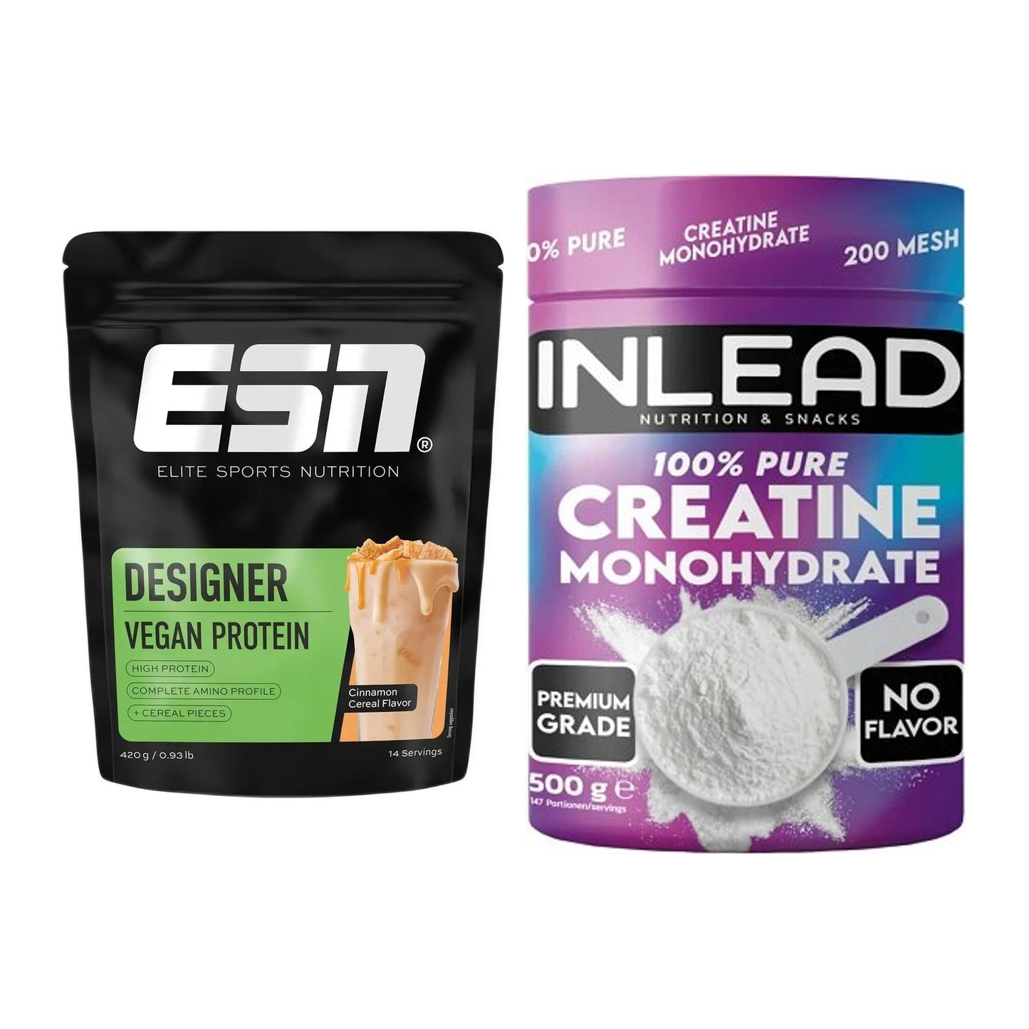 Muskelaufbau-Set: ESN Designer Vegan + INLEAD Creatine – alle enthaltenen Artikel