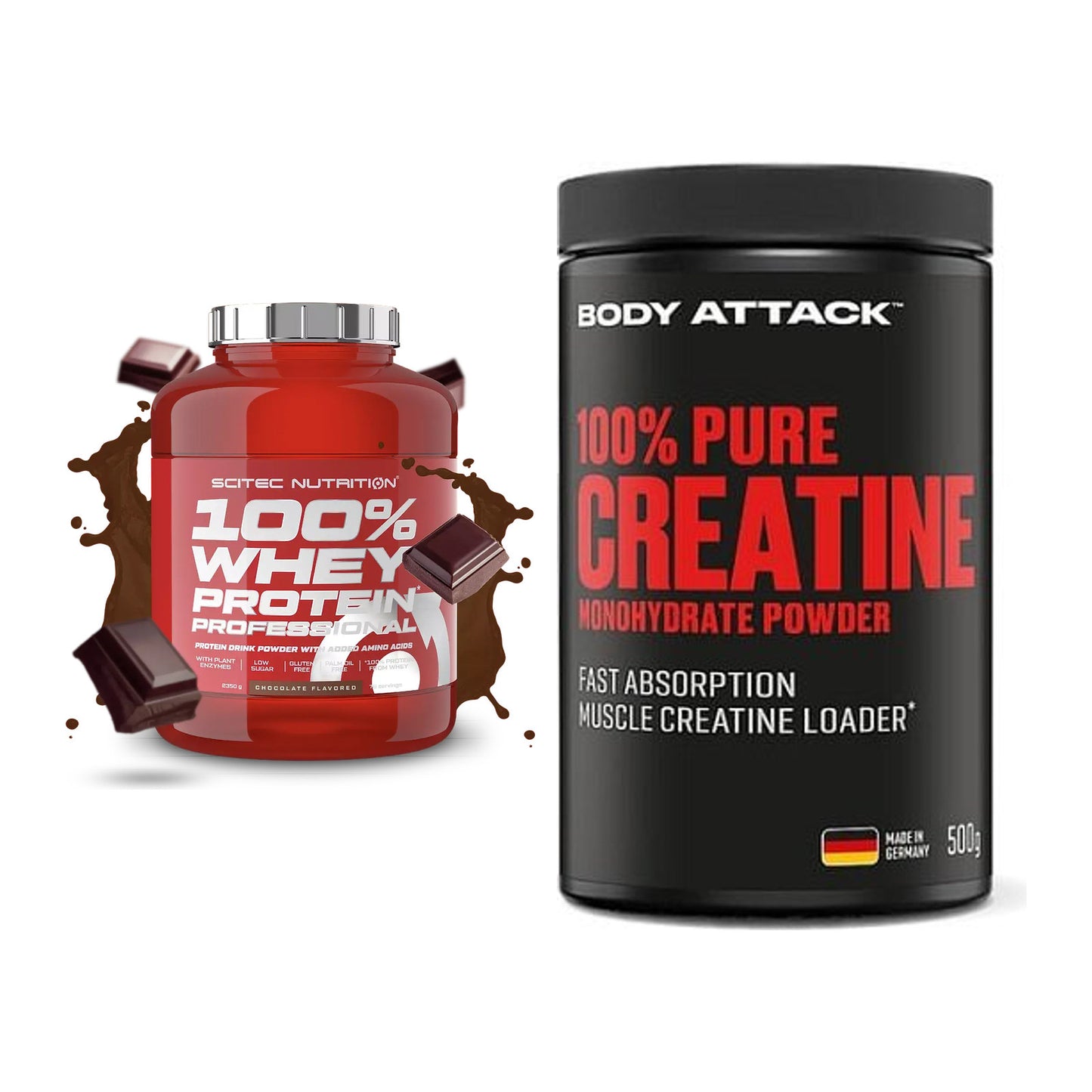 Muskelaufbau-Set: Scitec 100% Whey + Body Attack 100% Pure – alle enthaltenen Artikel