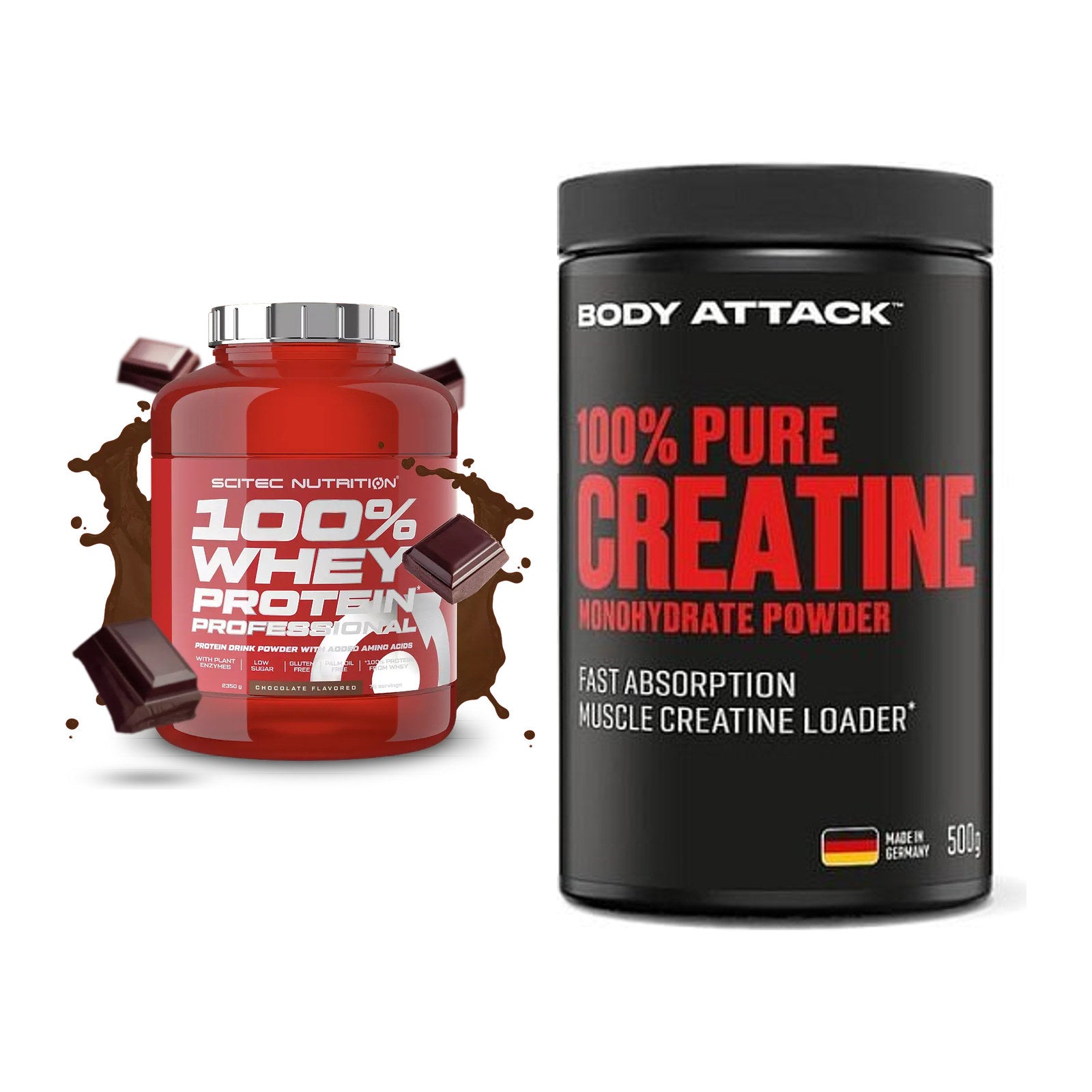Muskelaufbau-Set: Scitec 100% Whey + Body Attack 100% Pure – alle enthaltenen Artikel