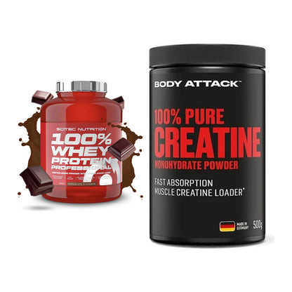 Muskelaufbau-Set: Scitec 100% Whey + Body Attack 100% Pure – alle enthaltenen Artikel