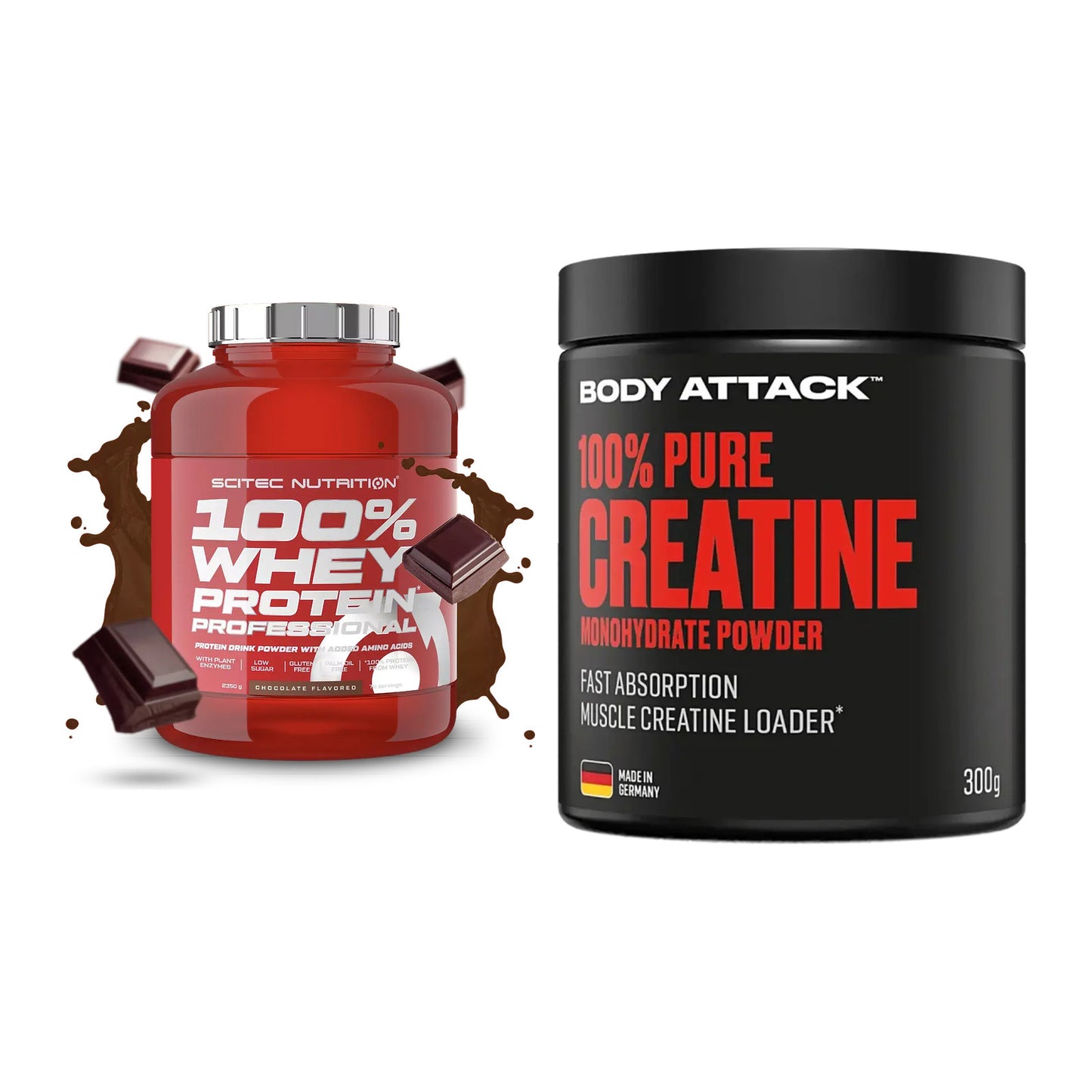 Muskelaufbau-Set: Scitec 100% Whey + Body Attack 100% Pure – alle enthaltenen Artikel