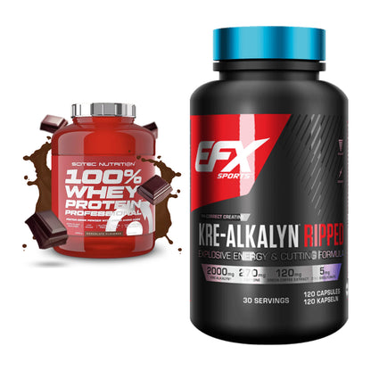 Muskelaufbau-Set: Scitec 100% Whey + EFX Kre-Alkalyn Ripped – alle enthaltenen Artikel