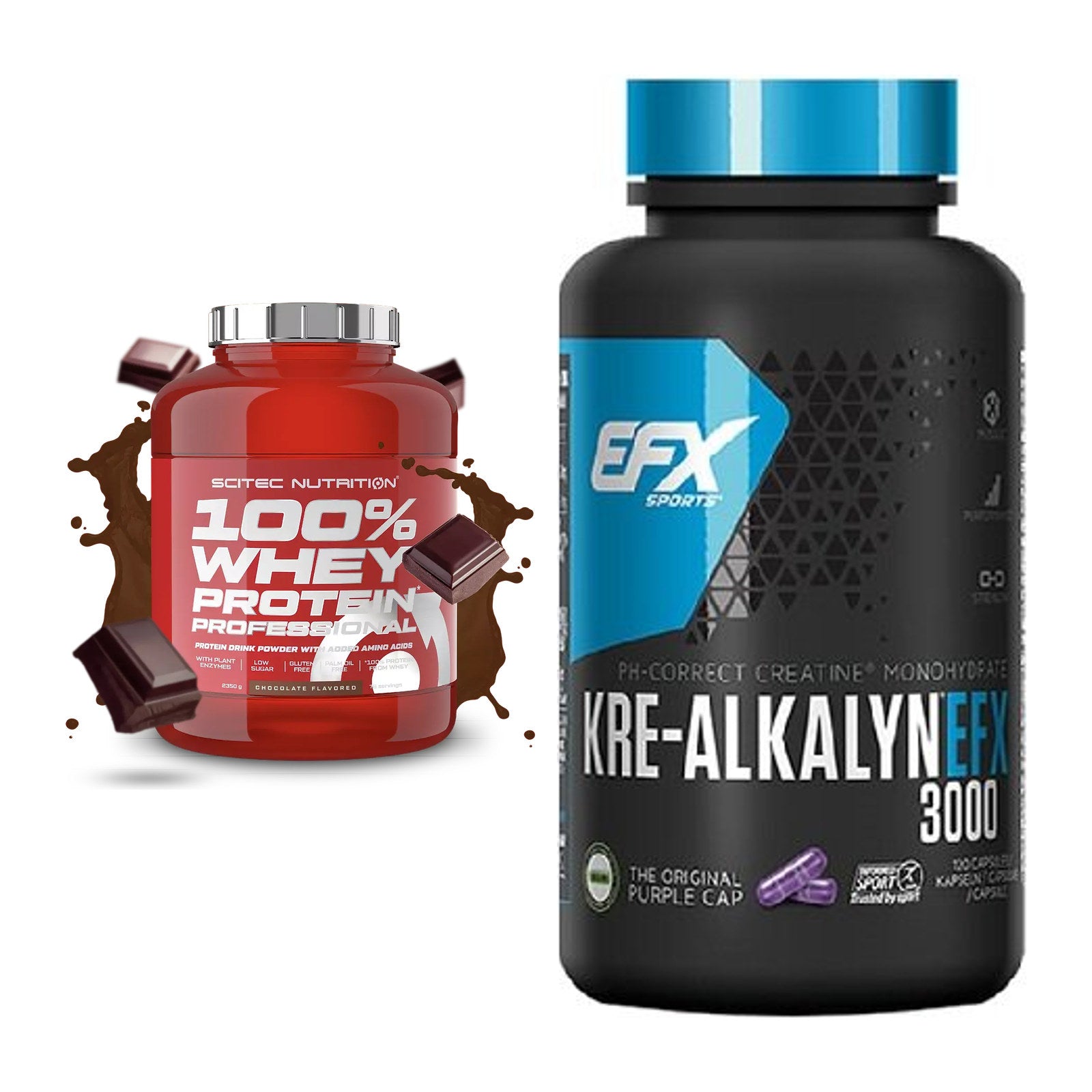 Muskelaufbau-Set: Scitec 100% Whey Professional + EFX Kre-Alkalyn 3000 – alle enthaltenen Artikel