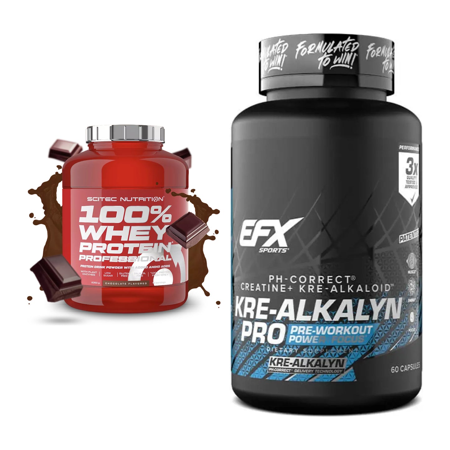Muskelaufbau-Set: Scitec 100% Whey Professional + EFX Kre-Alkalyn PRO – alle enthaltenen Artikel