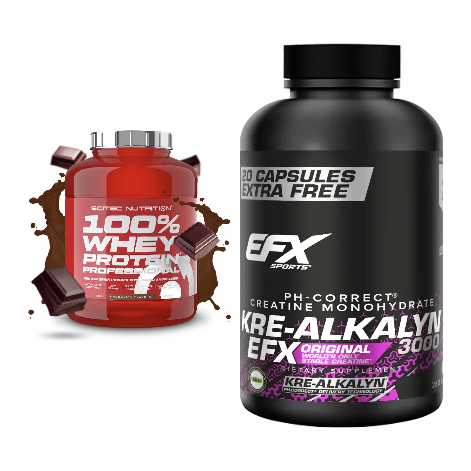 Muskelaufbau-Set: Scitec 100% Whey Professional + EFX Kre-Alkalyn 3000 – alle enthaltenen Artikel
