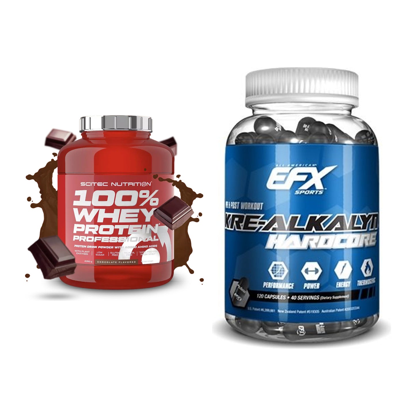Muskelaufbau-Set: Scitec 100% Whey + EFX Kre-Alkalyn Hardcore – alle enthaltenen Artikel