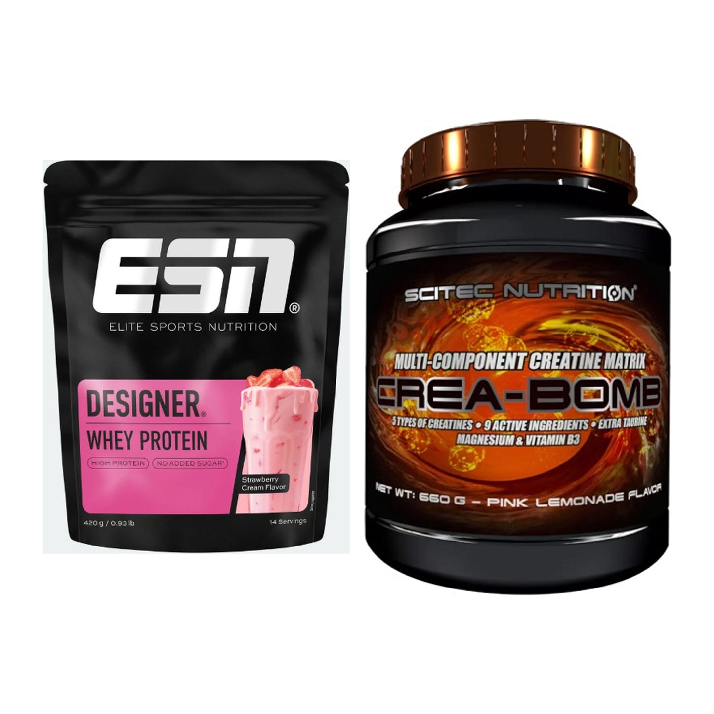 Muskelaufbau-Set: ESN Designer Whey + Scitec Crea-Bomb – alle enthaltenen Artikel