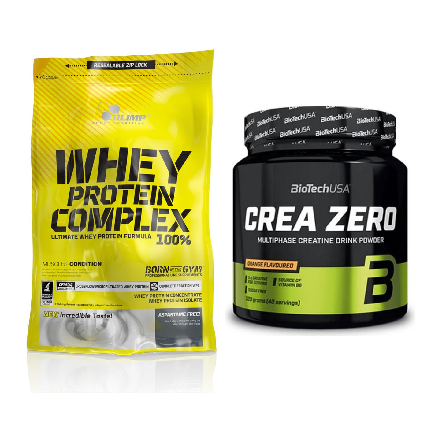 Muskelaufbau-Set: Olimp Whey Protein Complex 100% + BioTech Crea Zero – alle enthaltenen Artikel