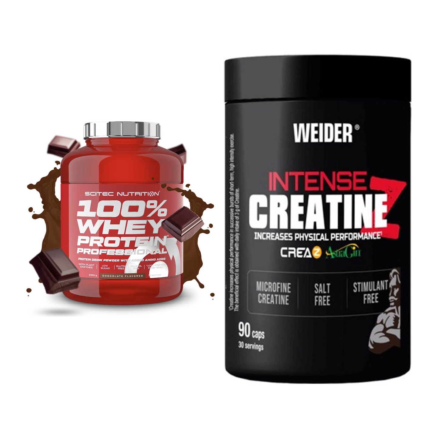 Muskelaufbau-Set: Scitec 100% Whey + Weider Intense Pure – alle enthaltenen Artikel