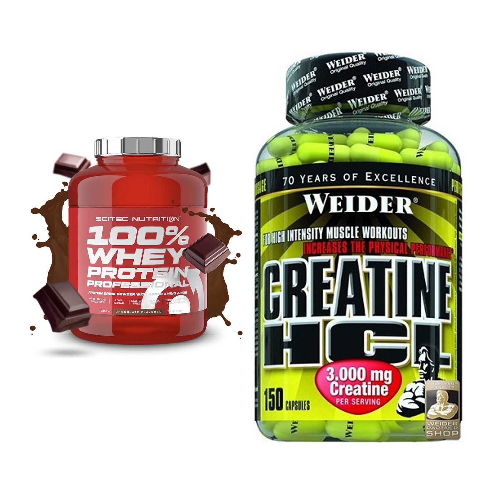 Muskelaufbau-Set: Scitec 100% Whey Professional + Weider Creatin HCL – alle enthaltenen Artikel