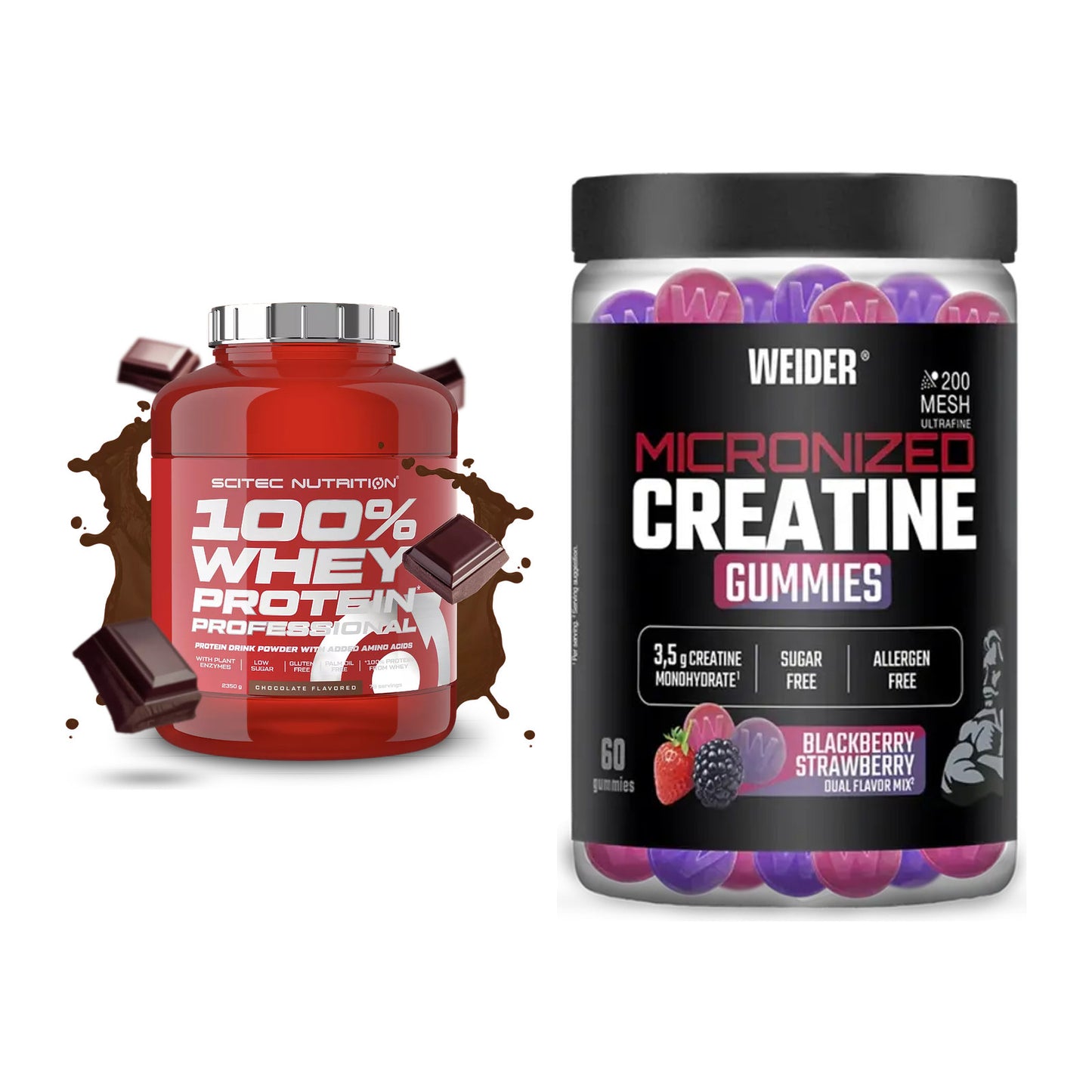 Muskelaufbau-Set: Scitec 100% Whey + Weider Micronized – alle enthaltenen Artikel