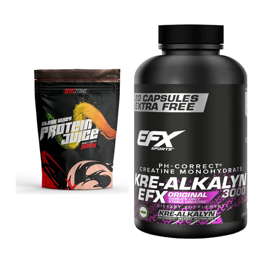 Muskelaufbau-Set: Big Zone Clear Whey + EFX Kre-Alkalyn 3000 – alle enthaltenen Artikel