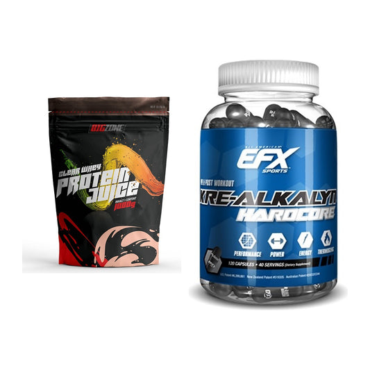 Muskelaufbau-Set: Big Zone Clear Whey + EFX Kre-Alkalyn Hardcore – alle enthaltenen Artikel
