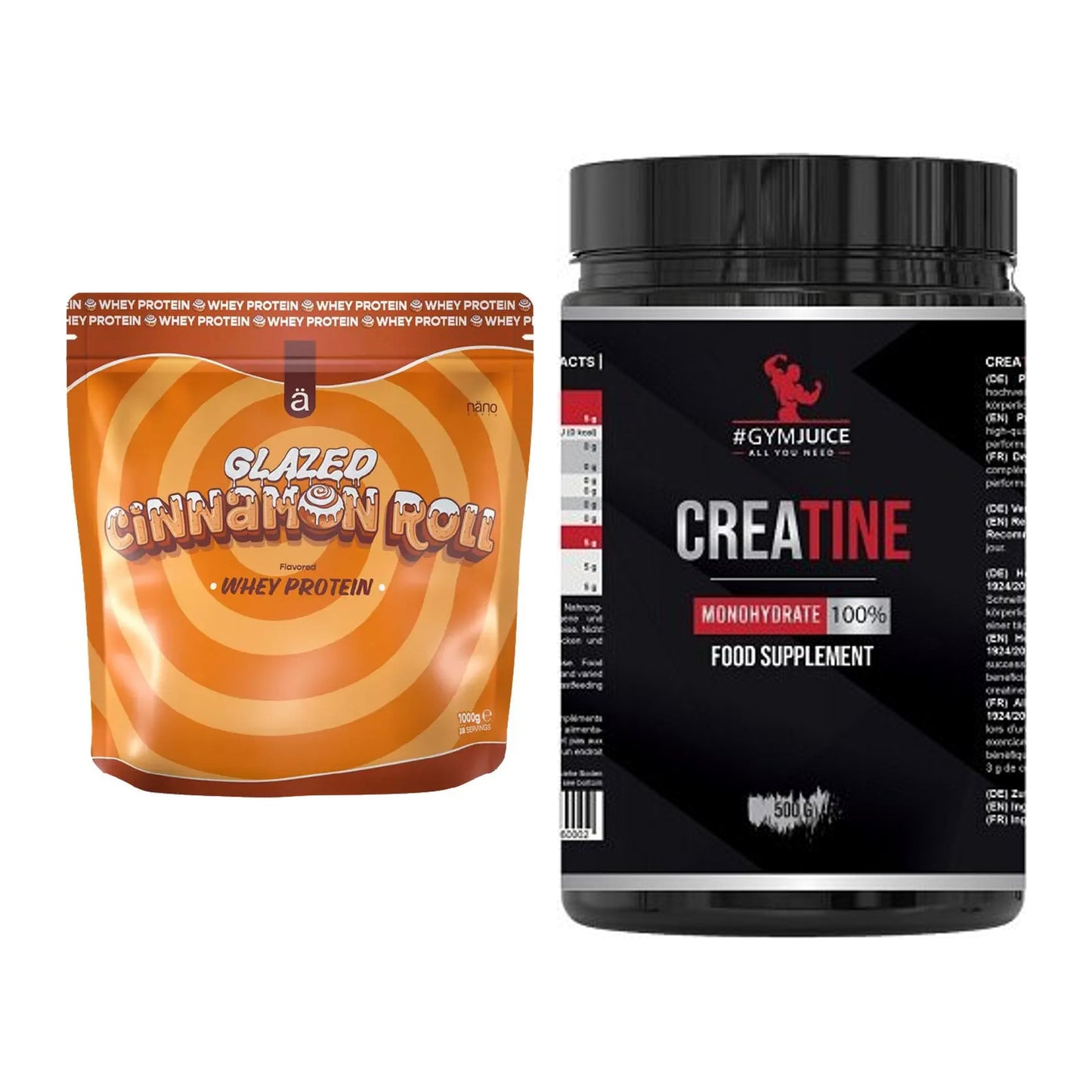 Muskelaufbau-Set: Nanosupps Whey Protein + #GYMJUICE Creatine – alle enthaltenen Artikel