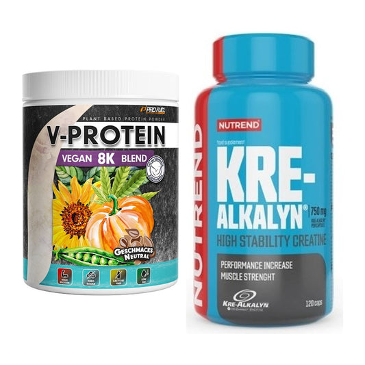 Muskelaufbau-Set: ProFuel V-Protein Vegan + Nutrend Kre-Alkalyn – alle enthaltenen Artikel