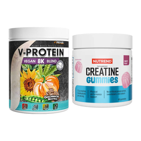 Muskelaufbau-Set: ProFuel V-Protein Vegan + Nutrend Creatine Gummies – alle enthaltenen Artikel