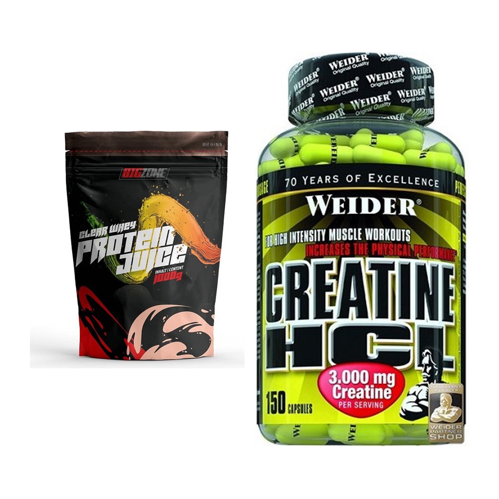 Muskelaufbau-Set: Big Zone Clear Whey + Weider Creatin HCL – alle enthaltenen Artikel