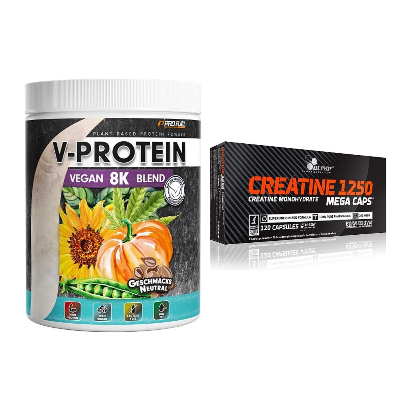 Muskelaufbau-Set: ProFuel V-Protein Vegan + Olimp Creatine Mega Caps – alle enthaltenen Artikel