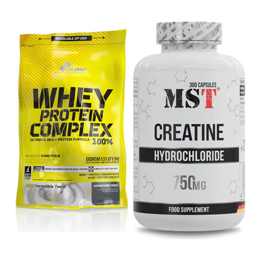 Muskelaufbau-Set: Olimp Whey Protein Complex 100% + MST Creatine HCL – alle enthaltenen Artikel