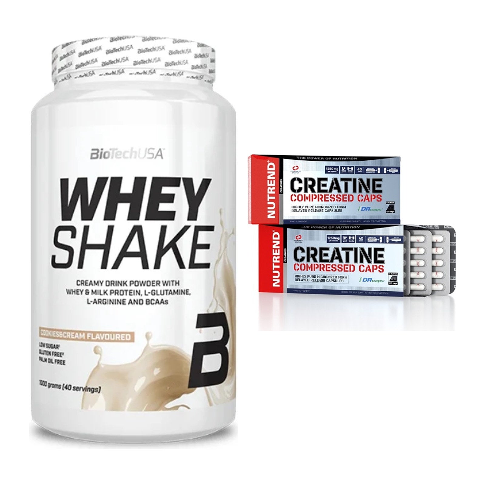 Muskelaufbau-Set: BioTech Whey Shake + Nutrend Creatine – alle enthaltenen Artikel