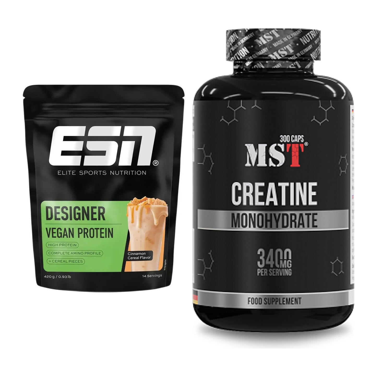 Muskelaufbau-Set: ESN Designer Vegan + MST Creatine Monohydrate – alle enthaltenen Artikel