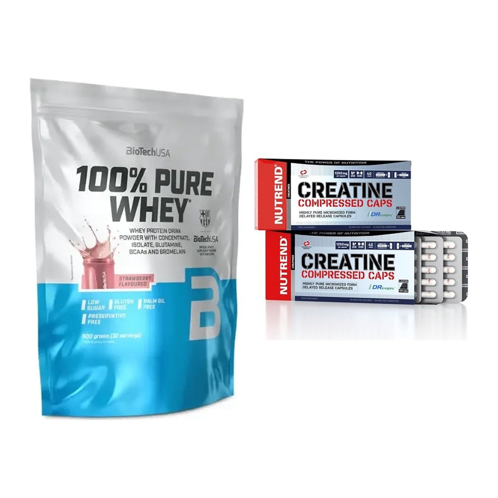 Muskelaufbau-Set: BioTech 100% Pure Whey + Nutrend Creatine – alle enthaltenen Artikel