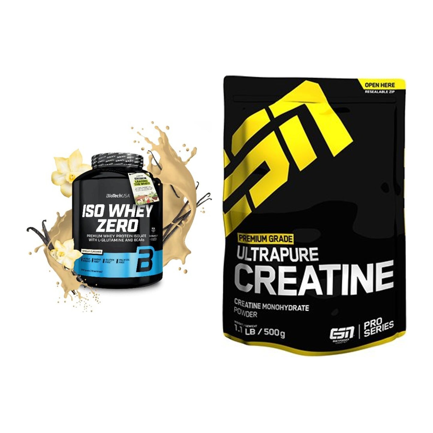Muskelaufbau-Set: BioTech Iso Whey Zero + ESN Ultrapure Creatine – alle enthaltenen Artikel
