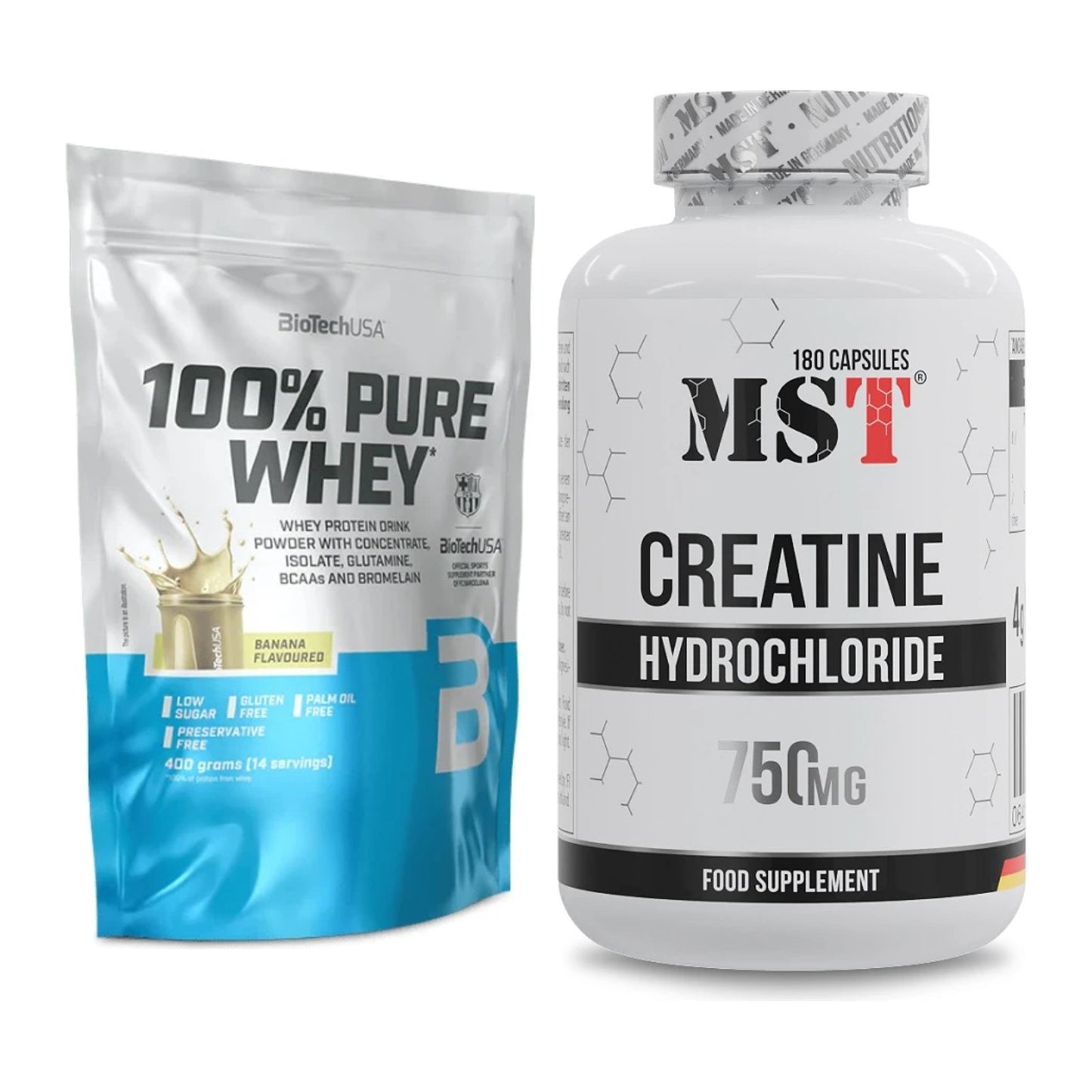 Muskelaufbau-Set: BioTech 100% Pure Whey + MST Creatine HCL – alle enthaltenen Artikel