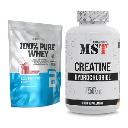 Muskelaufbau-Set: BioTech 100% Pure Whey 900g + MST Creatine HCL – alle enthaltenen Artikel