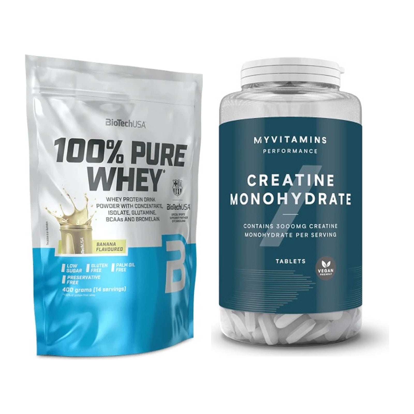 Muskelaufbau-Set: BioTech 100% Pure Whey + MyProtein MyVitamins – alle enthaltenen Artikel