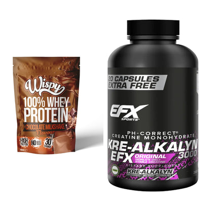 Muskelaufbau-Set: Wispy Whey 100% + EFX Kre-Alkalyn 3000 – alle enthaltenen Artikel