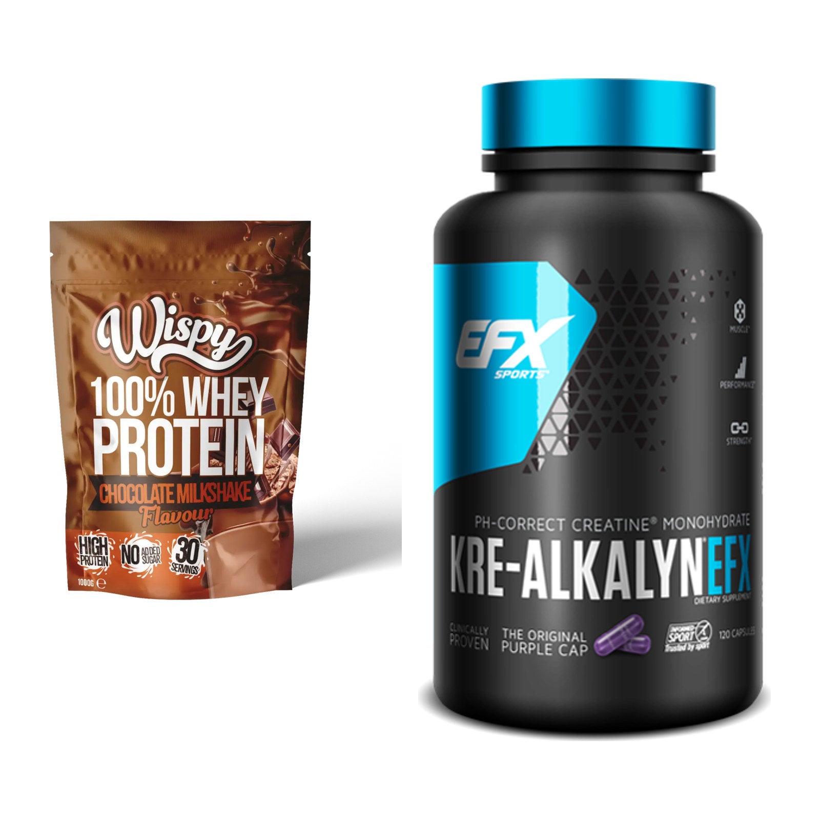 Muskelaufbau-Set: Wispy Whey 100% + EFX Kre-Alkalyn – alle enthaltenen Artikel