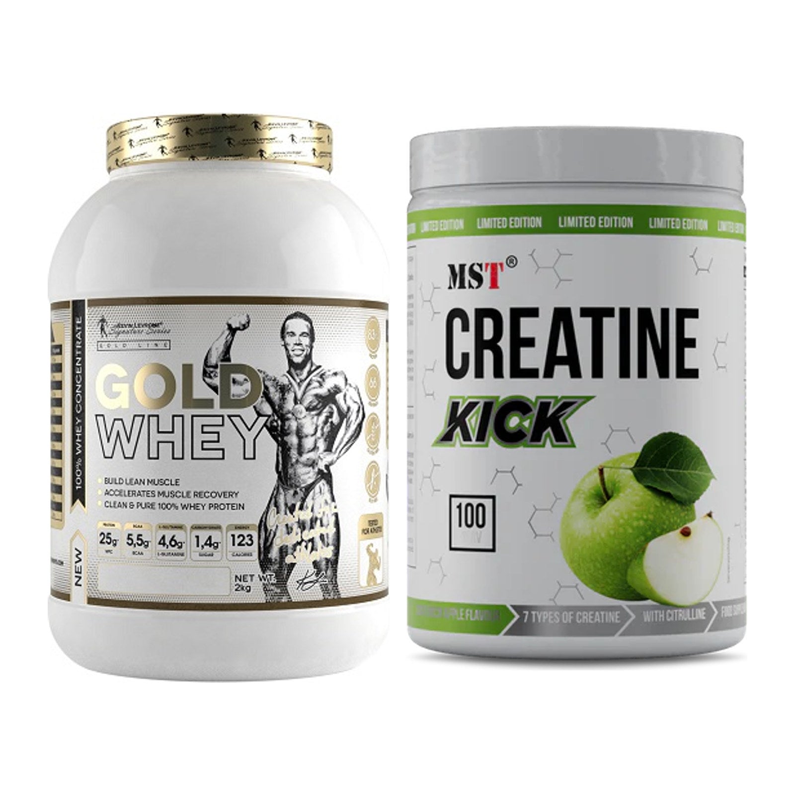 Muskelaufbau-Set: Kevin Levrone Gold Whey + MST Creatine Kick – alle enthaltenen Artikel