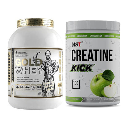 Muskelaufbau-Set: Kevin Levrone Gold Whey + MST Creatine Kick – alle enthaltenen Artikel
