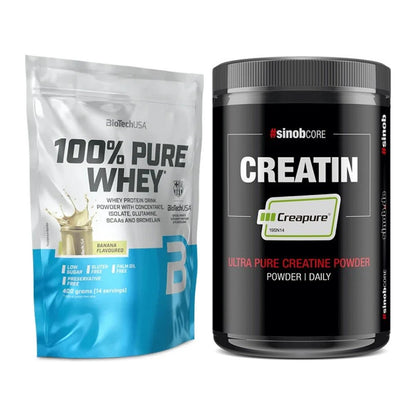 Muskelaufbau-Set: BioTech 100% Pure Whey 400g + Sinob Creatin CREAPURE – alle enthaltenen Artikel