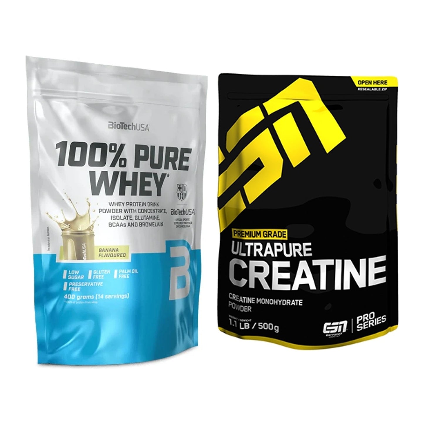 Muskelaufbau-Set: BioTech 100% Pure Whey + ESN Ultrapure Creatine – alle enthaltenen Artikel