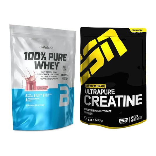 Muskelaufbau-Set: BioTech 100% Pure Whey + ESN Ultrapure Creatine – alle enthaltenen Artikel